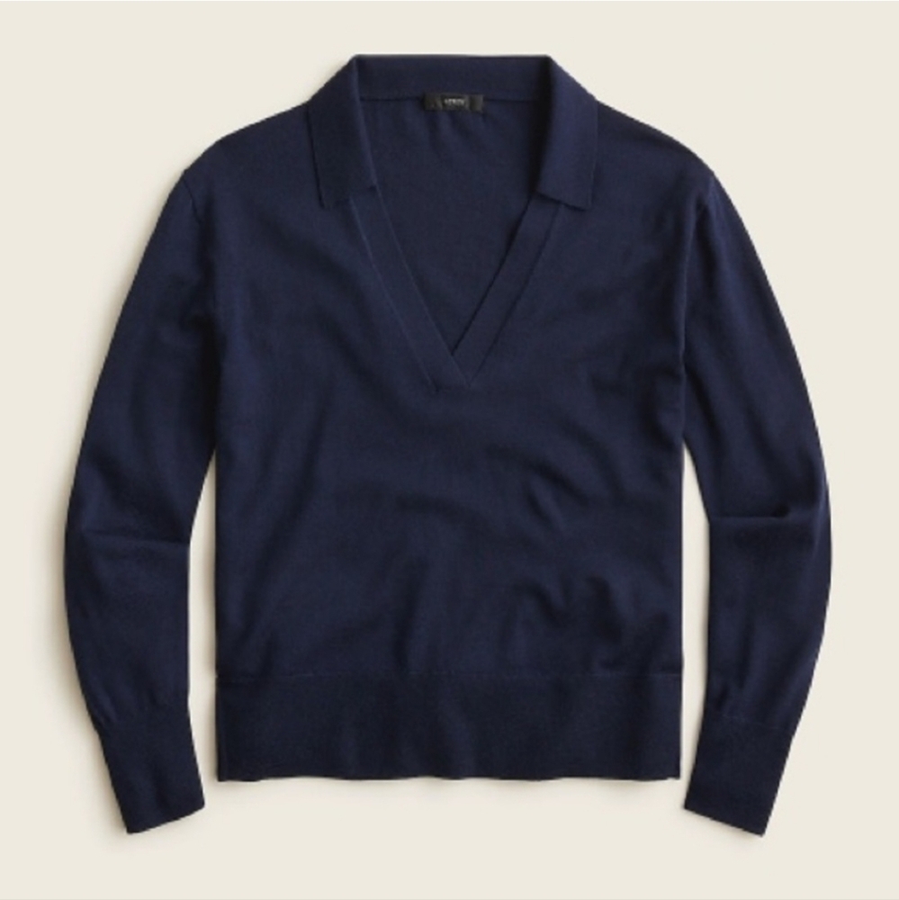 J. Crew Women's V-Neck Merino Sweater - Navy Blue